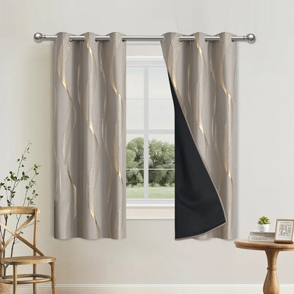 Blackout Curtains - Luxury Marble & Wave Pattern Grommet Top Drapes for Living Room - ZOOMNSTORE