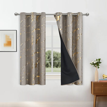 Blackout Curtains - Luxury Marble & Wave Pattern Grommet Top Drapes for Living Room - ZOOMNSTORE