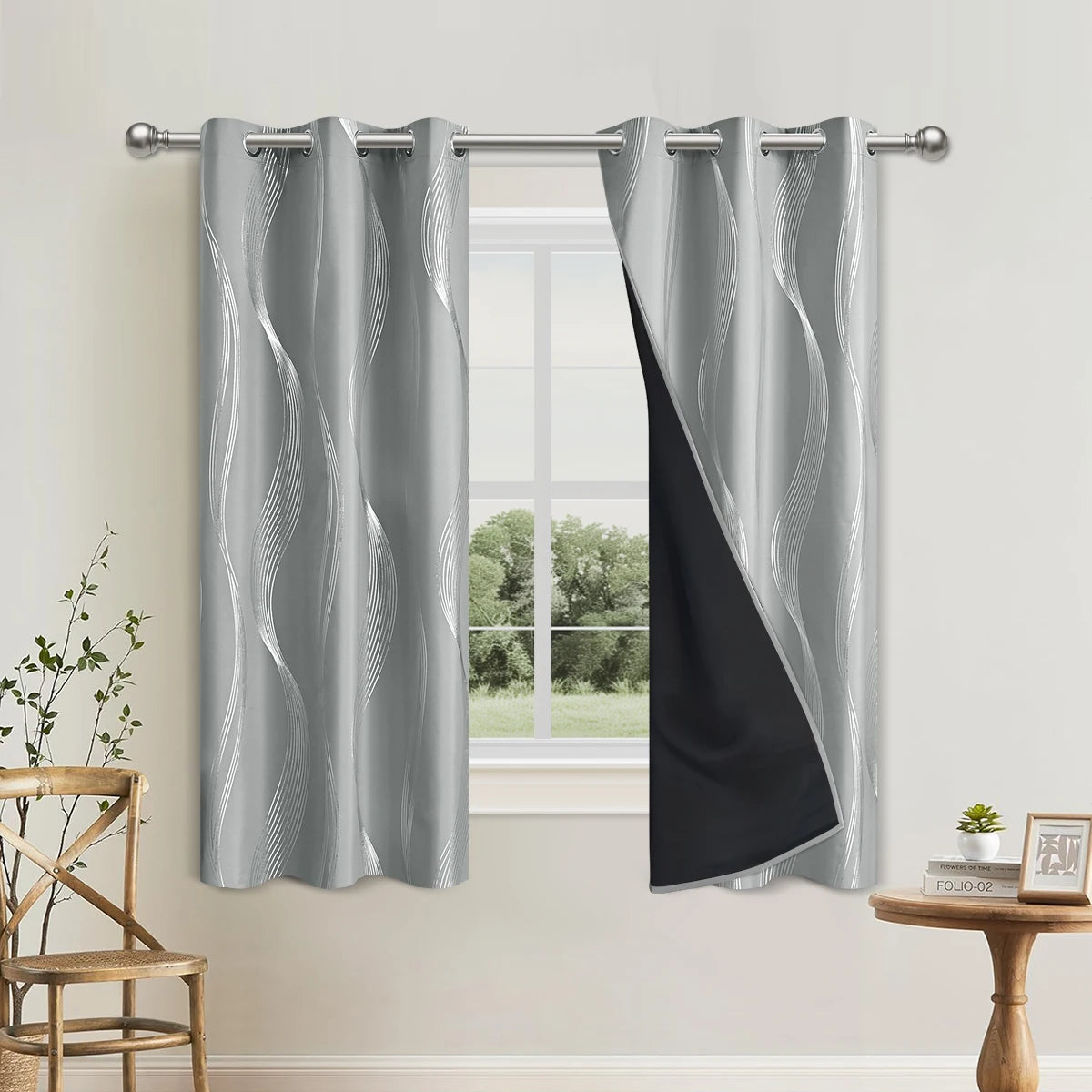 Blackout Curtains - Luxury Marble & Wave Pattern Grommet Top Drapes for Living Room - ZOOMNSTORE