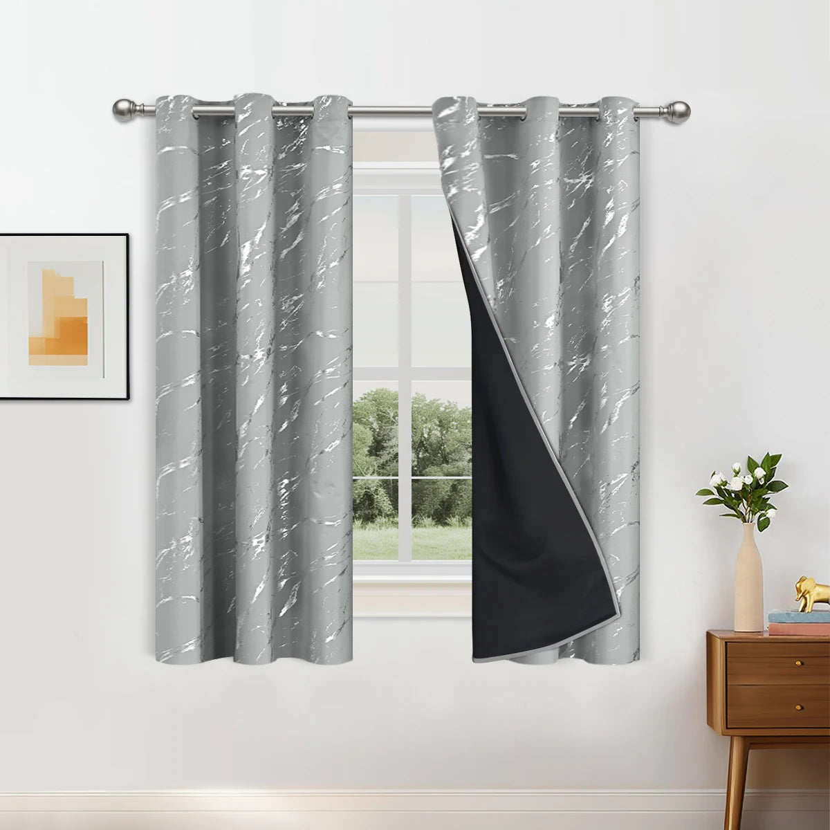 Blackout Curtains - Luxury Marble & Wave Pattern Grommet Top Drapes for Living Room - ZOOMNSTORE