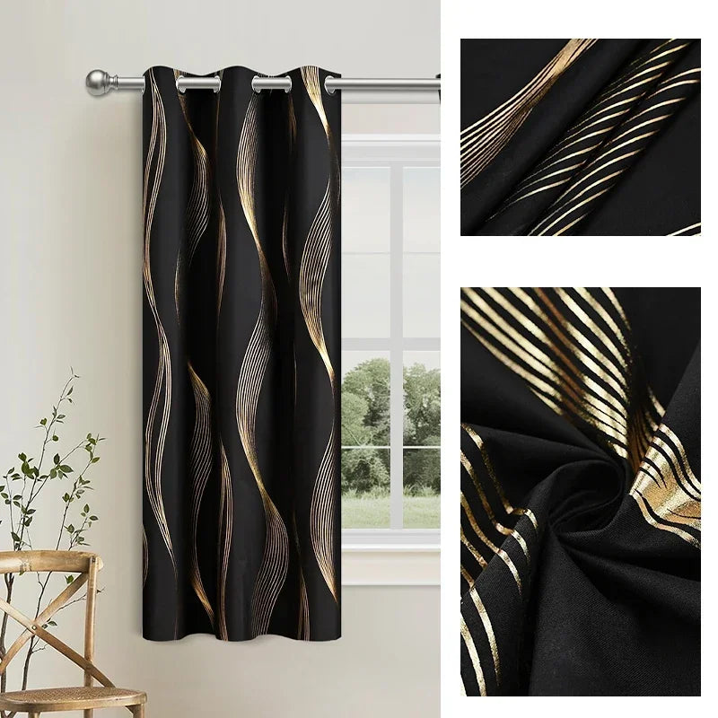 Blackout Curtains - Luxury Marble & Wave Pattern Grommet Top Drapes for Living Room - ZOOMNSTORE