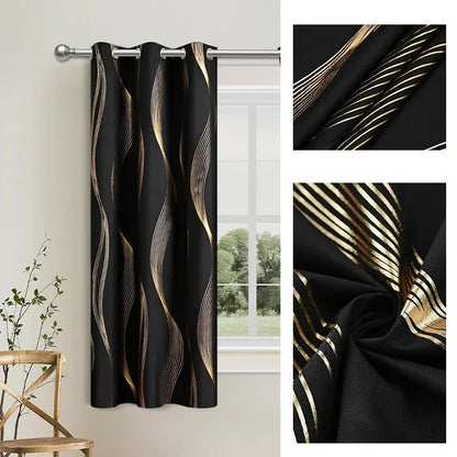 Blackout Curtains - Luxury Marble & Wave Pattern Grommet Top Drapes for Living Room - ZOOMNSTORE