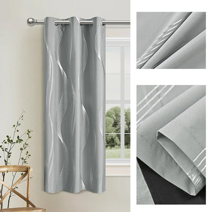 Blackout Curtains - Luxury Marble & Wave Pattern Grommet Top Drapes for Living Room - ZOOMNSTORE