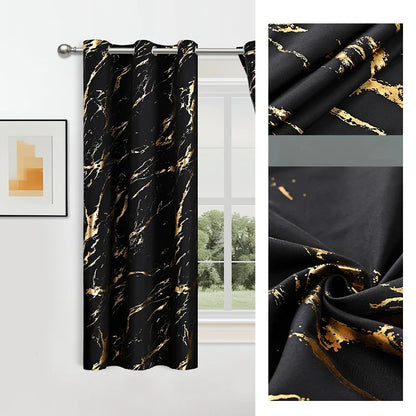 Blackout Curtains - Luxury Marble & Wave Pattern Grommet Top Drapes for Living Room - ZOOMNSTORE