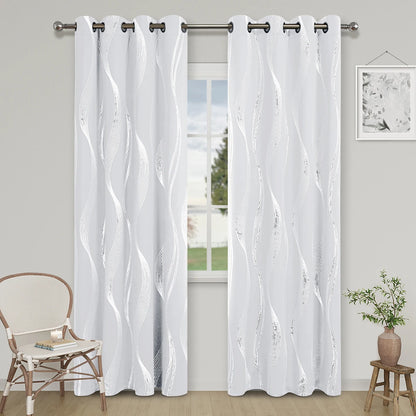 High Precision Blackout Curtains - Silver Embossed Wave Pattern for Light Blocking and Heat Retention - ZOOMNSTORE