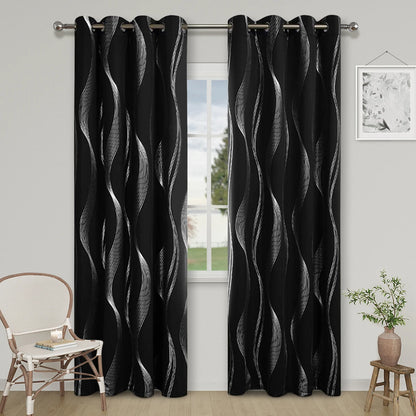 High Precision Blackout Curtains - Silver Embossed Wave Pattern for Light Blocking and Heat Retention - ZOOMNSTORE