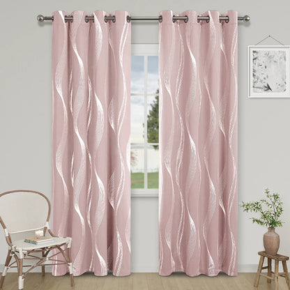 High Precision Blackout Curtains - Silver Embossed Wave Pattern for Light Blocking and Heat Retention - ZOOMNSTORE