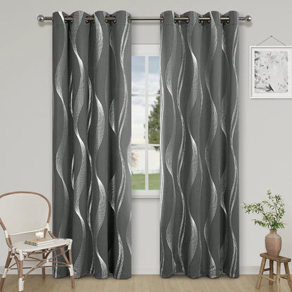 High Precision Blackout Curtains - Silver Embossed Wave Pattern for Light Blocking and Heat Retention - ZOOMNSTORE