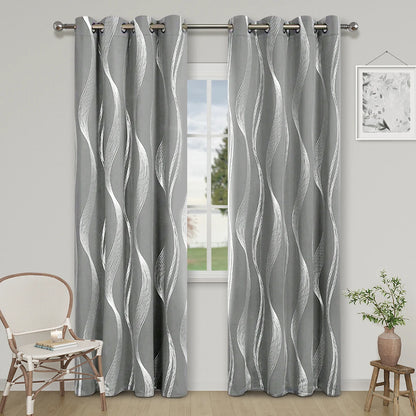 High Precision Blackout Curtains - Silver Embossed Wave Pattern for Light Blocking and Heat Retention - ZOOMNSTORE
