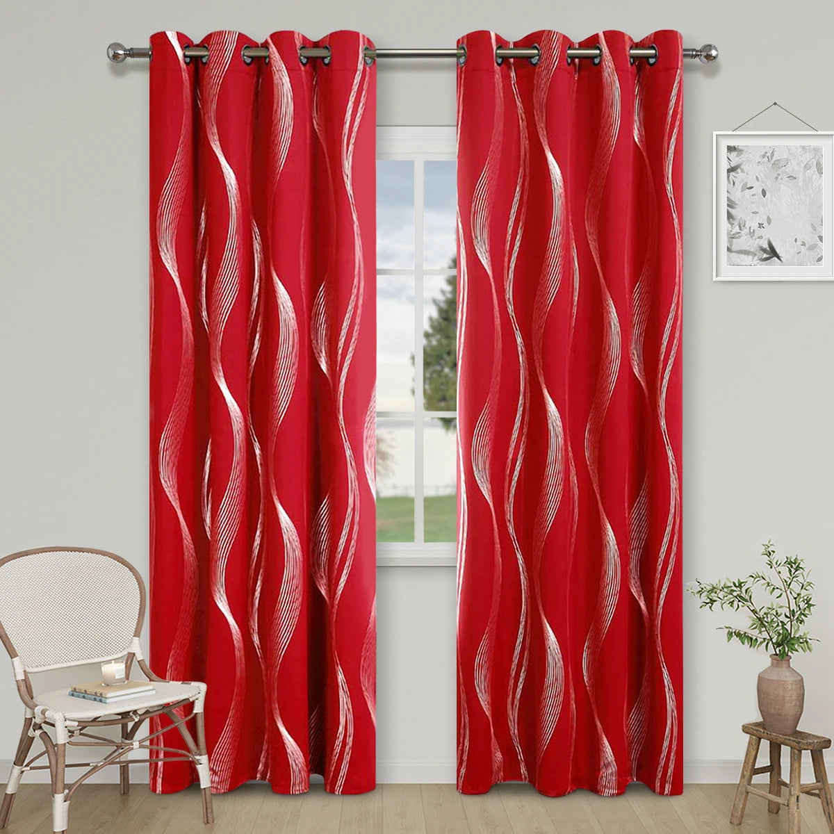 High Precision Blackout Curtains - Silver Embossed Wave Pattern for Light Blocking and Heat Retention - ZOOMNSTORE