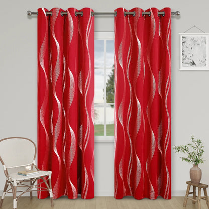 High Precision Blackout Curtains - Silver Embossed Wave Pattern for Light Blocking and Heat Retention - ZOOMNSTORE