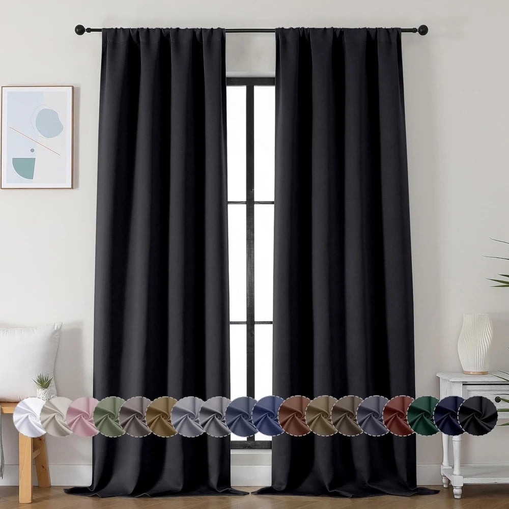1 Panel Blackout Curtains Light Reducing Thermal Insulated Grommet Black Out Curtains Panels Drapes for Living Room Bedroom - ZOOMNSTORE
