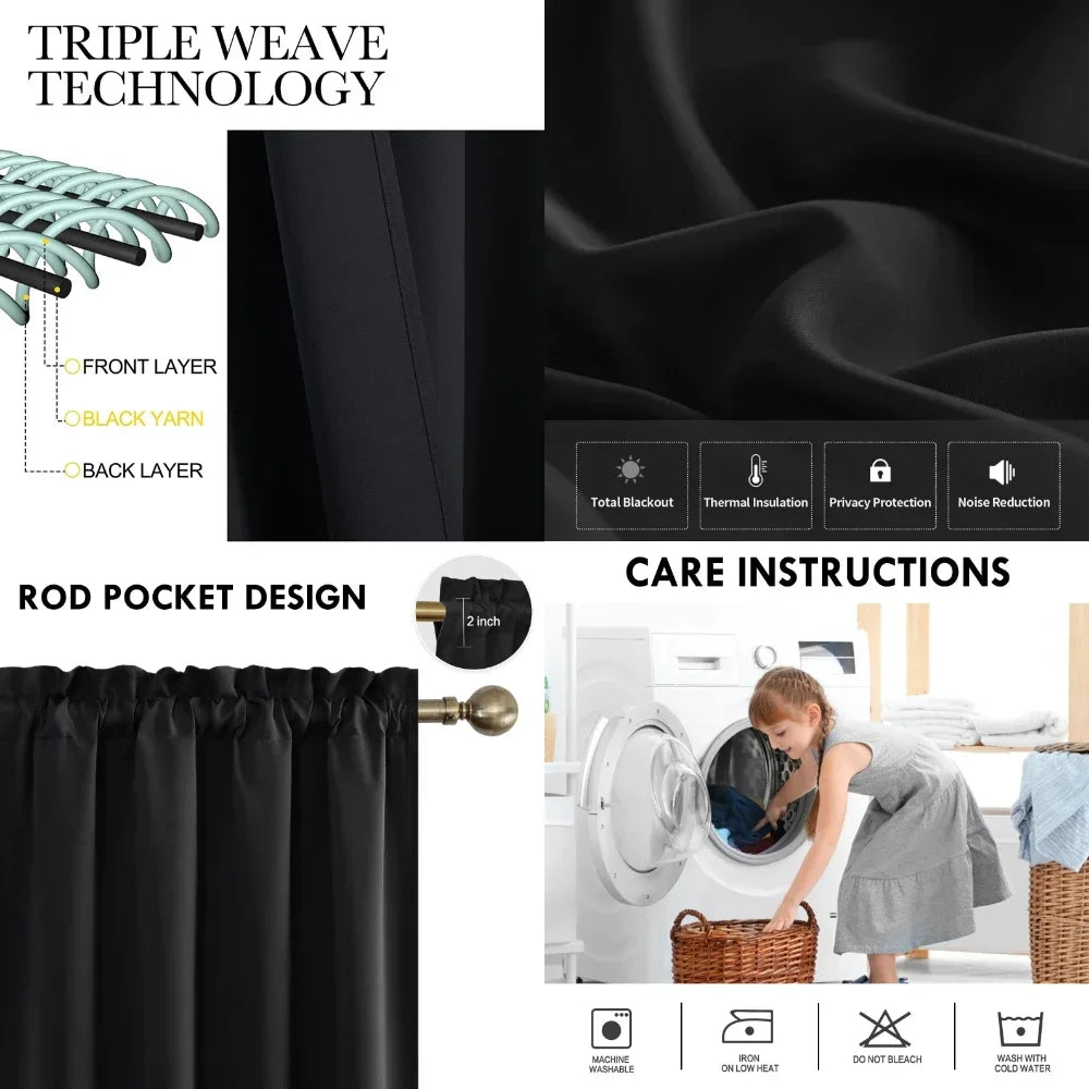 1 Panel Blackout Curtains Light Reducing Thermal Insulated Grommet Black Out Curtains Panels Drapes for Living Room Bedroom - ZOOMNSTORE