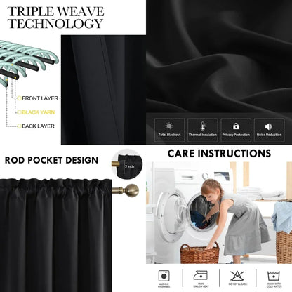 1 Panel Blackout Curtains Light Reducing Thermal Insulated Grommet Black Out Curtains Panels Drapes for Living Room Bedroom - ZOOMNSTORE