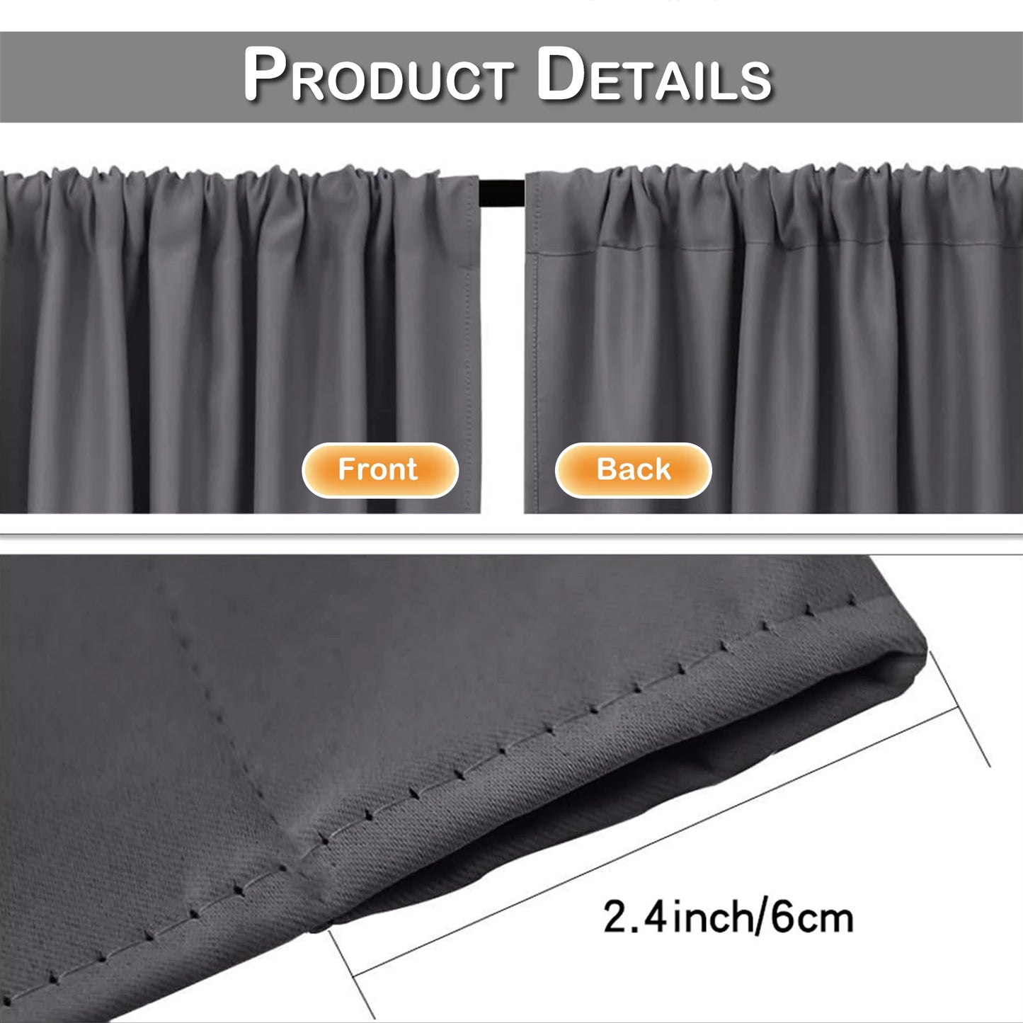 Blackout Short Curtains - 2 Panel Kitchen RV Drapes for Small Windows - ZOOMNSTORE