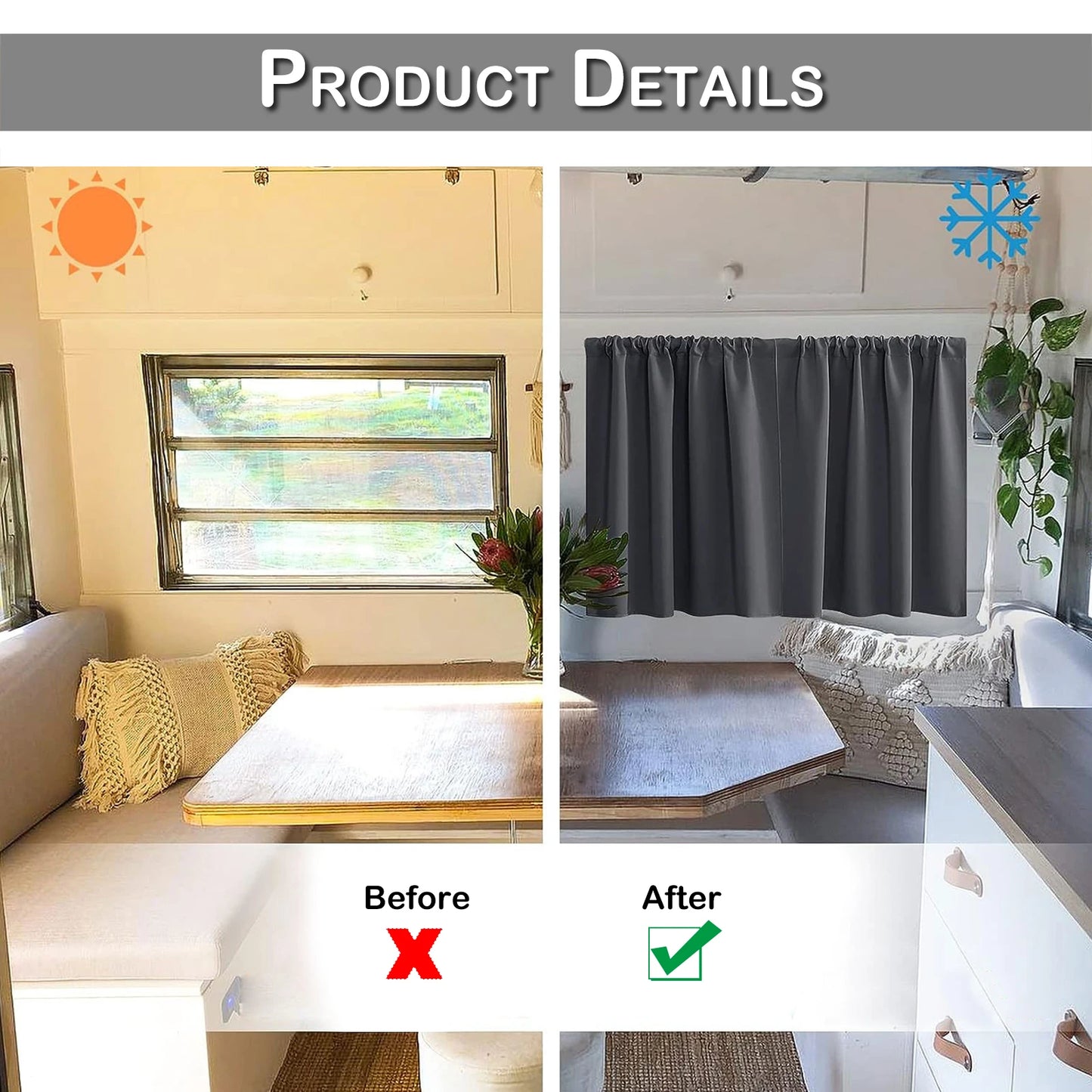 Blackout Short Curtains - 2 Panel Kitchen RV Drapes for Small Windows - ZOOMNSTORE