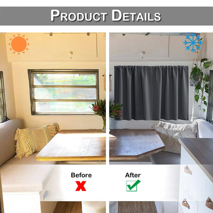 Blackout Short Curtains - 2 Panel Kitchen RV Drapes for Small Windows - ZOOMNSTORE