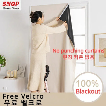 Convenient No Drilling 100% Blackout Short Curtains for Living Room Bedroom Bay Windows Blinds Easy Install Door Kitchen Decor - ZOOMNSTORE