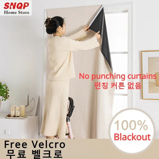 Convenient No Drilling 100% Blackout Short Curtains for Living Room Bedroom Bay Windows Blinds Easy Install Door Kitchen Decor - ZOOMNSTORE