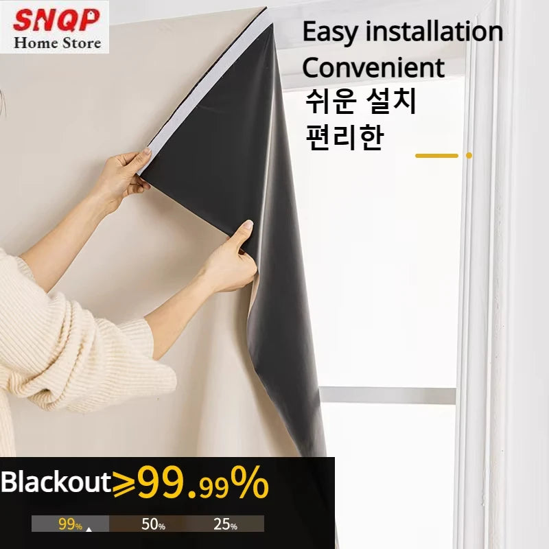 Convenient No Drilling 100% Blackout Short Curtains for Living Room Bedroom Bay Windows Blinds Easy Install Door Kitchen Decor - ZOOMNSTORE