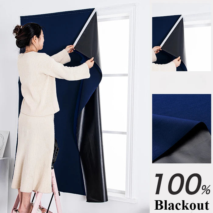 Convenient No Drilling 100% Blackout Short Curtains for Living Room Bedroom Bay Windows Blinds Easy Install Door Kitchen Decor - ZOOMNSTORE