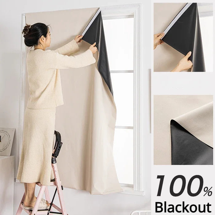 Convenient No Drilling 100% Blackout Short Curtains for Living Room Bedroom Bay Windows Blinds Easy Install Door Kitchen Decor - ZOOMNSTORE