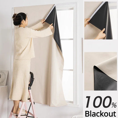 Convenient No Drilling 100% Blackout Short Curtains for Living Room Bedroom Bay Windows Blinds Easy Install Door Kitchen Decor - ZOOMNSTORE