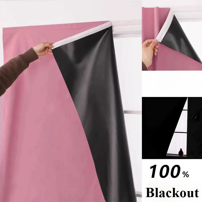 Convenient No Drilling 100% Blackout Short Curtains for Living Room Bedroom Bay Windows Blinds Easy Install Door Kitchen Decor - ZOOMNSTORE