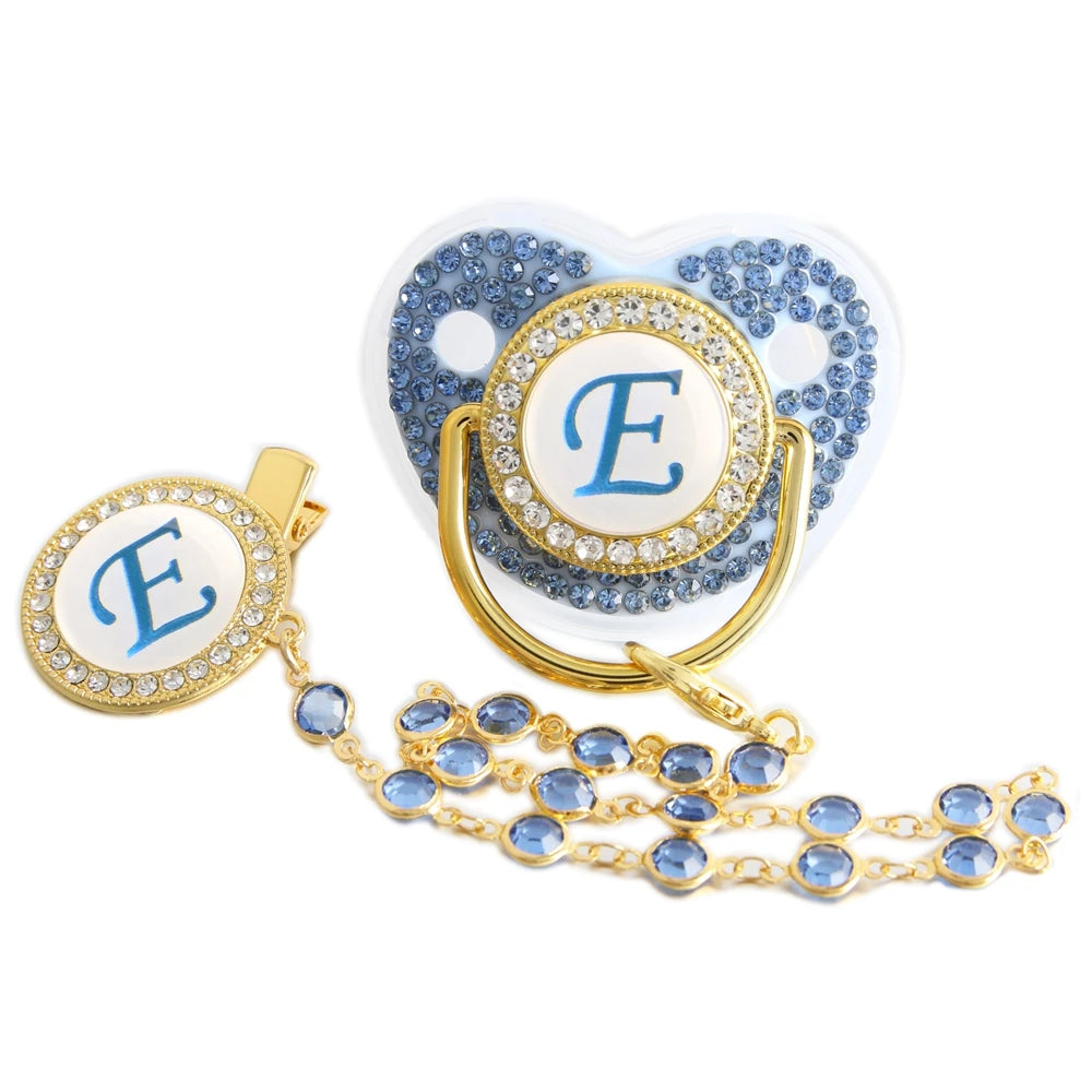 Blue Baby Pacifier - Orthodontic Nipple Silicone Teether Toy with Rhinestone Chain Clip - ZOOMNSTORE