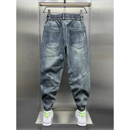 Blue Denim Jeans - Men's Cargo Pants With Elastic Waist Cuffs & Loose Harem Fit - ZOOMNSTORE