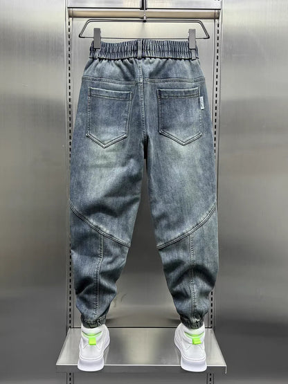 Blue Denim Jeans - Men's Cargo Pants With Elastic Waist Cuffs & Loose Harem Fit - ZOOMNSTORE