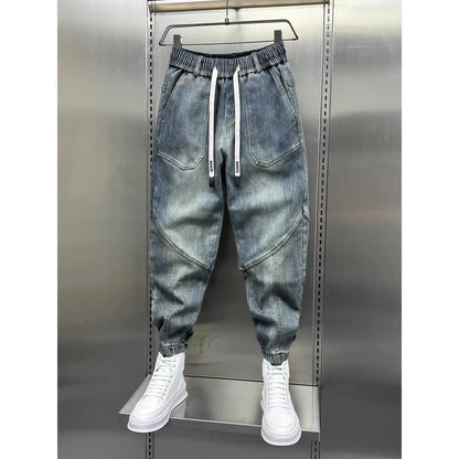 Blue Denim Jeans - Men's Cargo Pants With Elastic Waist Cuffs & Loose Harem Fit - ZOOMNSTORE