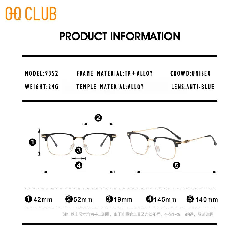 Blue Light Glasses - O-Q CLUB Square Eyeglass Frame with Anti-Reflective Lenses - ZOOMNSTORE