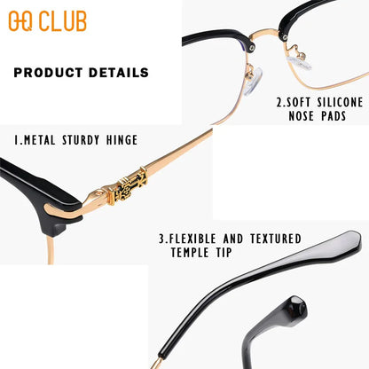 Blue Light Glasses - O-Q CLUB Square Eyeglass Frame with Anti-Reflective Lenses - ZOOMNSTORE