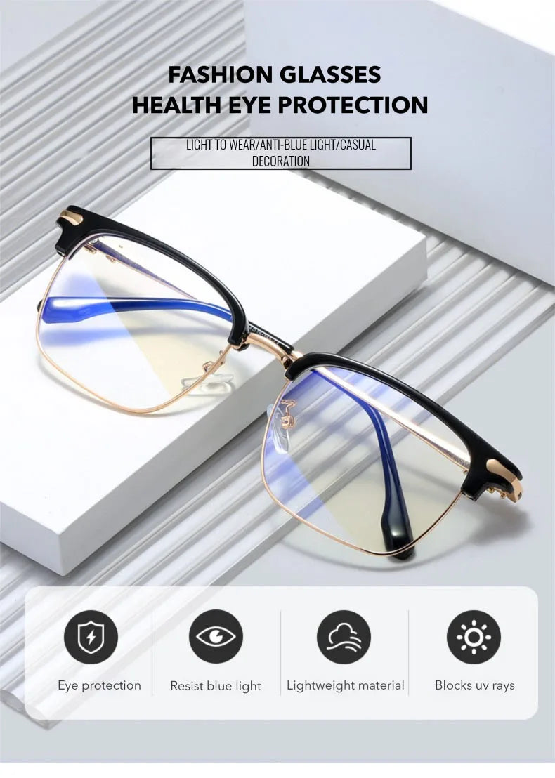 Blue Light Glasses - O-Q CLUB Square Eyeglass Frame with Anti-Reflective Lenses - ZOOMNSTORE