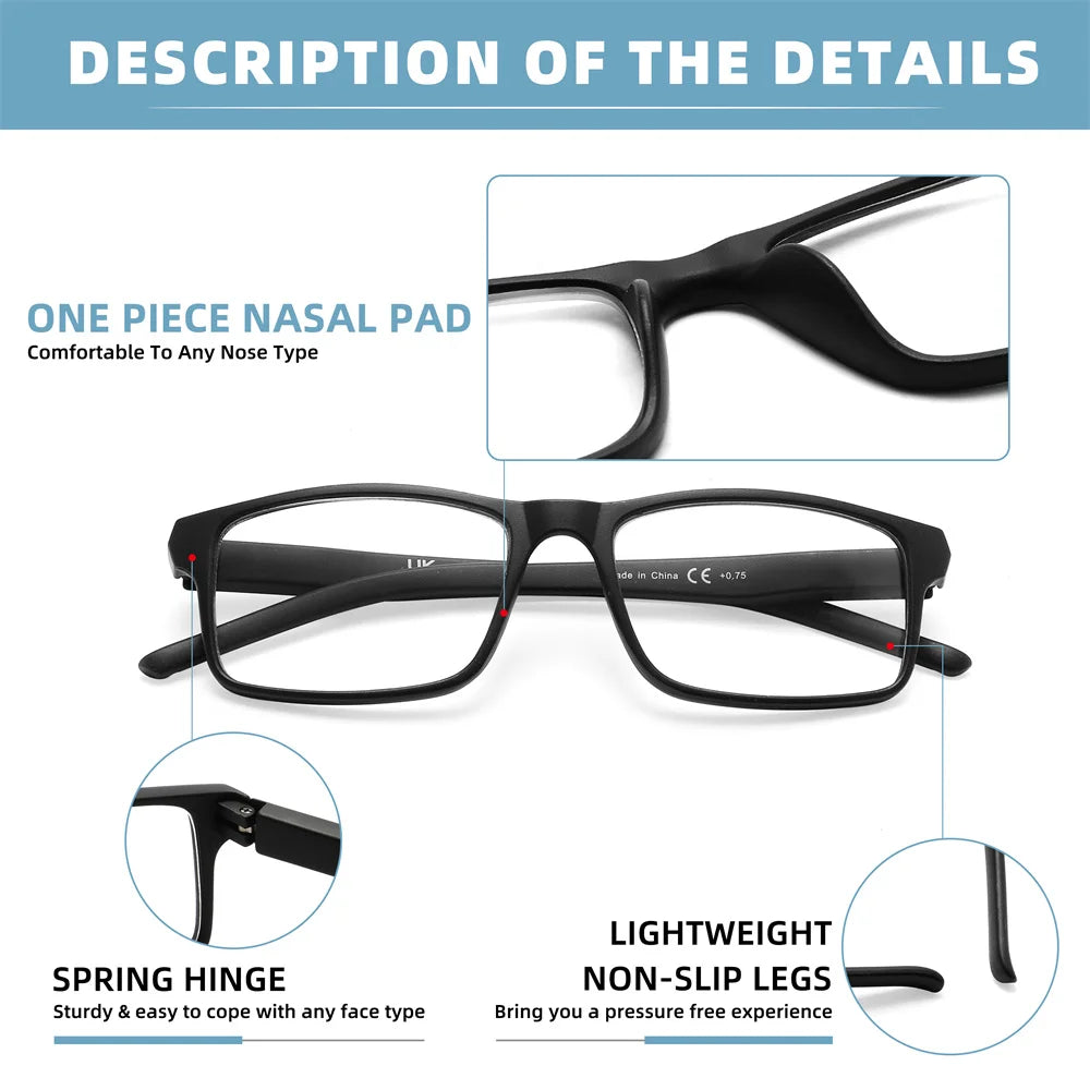 Blue Light Reading Glasses - Lightweight Rectangular Frame Eyeglasses for Men & Women - ZOOMNSTORE