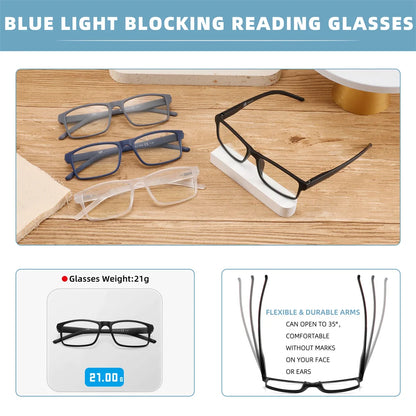Blue Light Reading Glasses - Lightweight Rectangular Frame Eyeglasses for Men & Women - ZOOMNSTORE