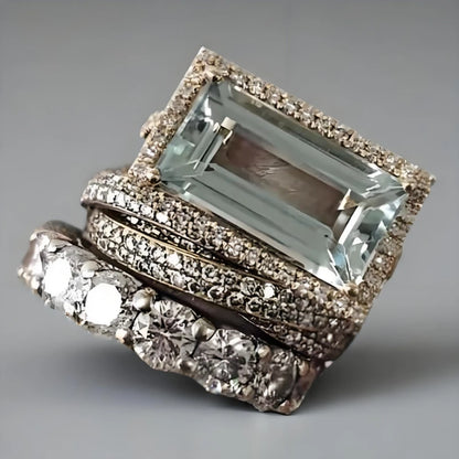 2025 New Fashion Three Piece Set Blue Square Zircon Rings For Women Party Idea Gifts Custom Jewelry - ZOOMNSTORE