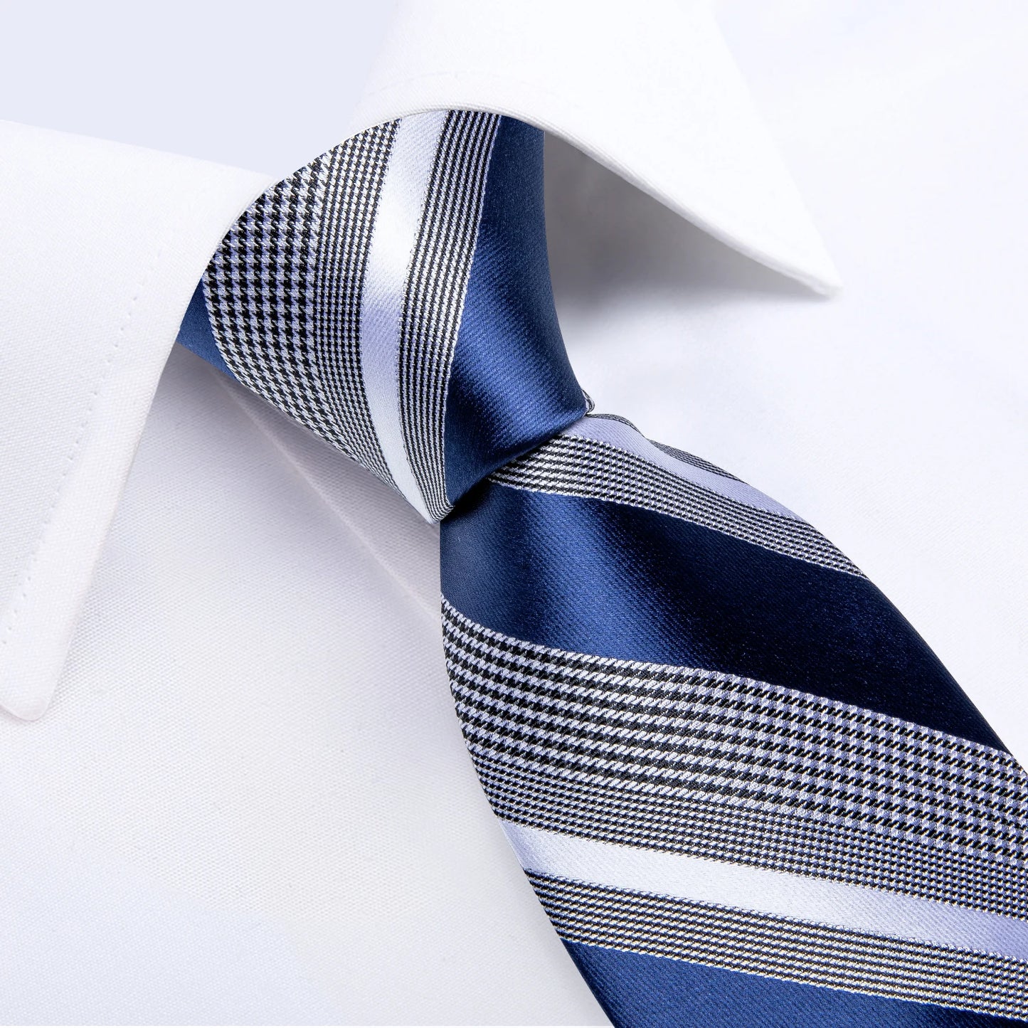 Luxury Blue Striped Mens Necktie Set - 8cm Width with Pocket Square  Cufflinks for Wedding  Business - ZOOMNSTORE