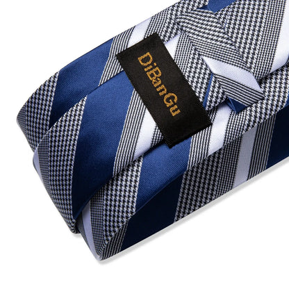 Luxury Blue Striped Mens Necktie Set - 8cm Width with Pocket Square  Cufflinks for Wedding  Business - ZOOMNSTORE