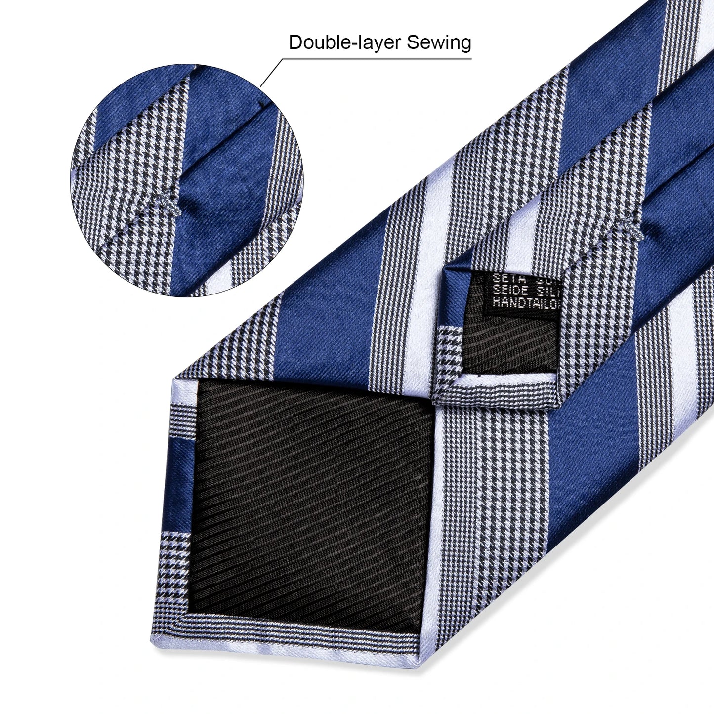 Luxury Blue Striped Mens Necktie Set - 8cm Width with Pocket Square  Cufflinks for Wedding  Business - ZOOMNSTORE