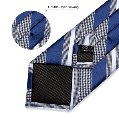 Luxury Blue Striped Mens Necktie Set - 8cm Width with Pocket Square  Cufflinks for Wedding  Business - ZOOMNSTORE