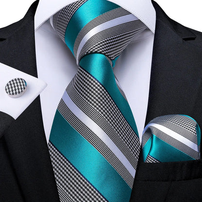 Luxury Blue Striped Mens Necktie Set - 8cm Width with Pocket Square  Cufflinks for Wedding  Business - ZOOMNSTORE