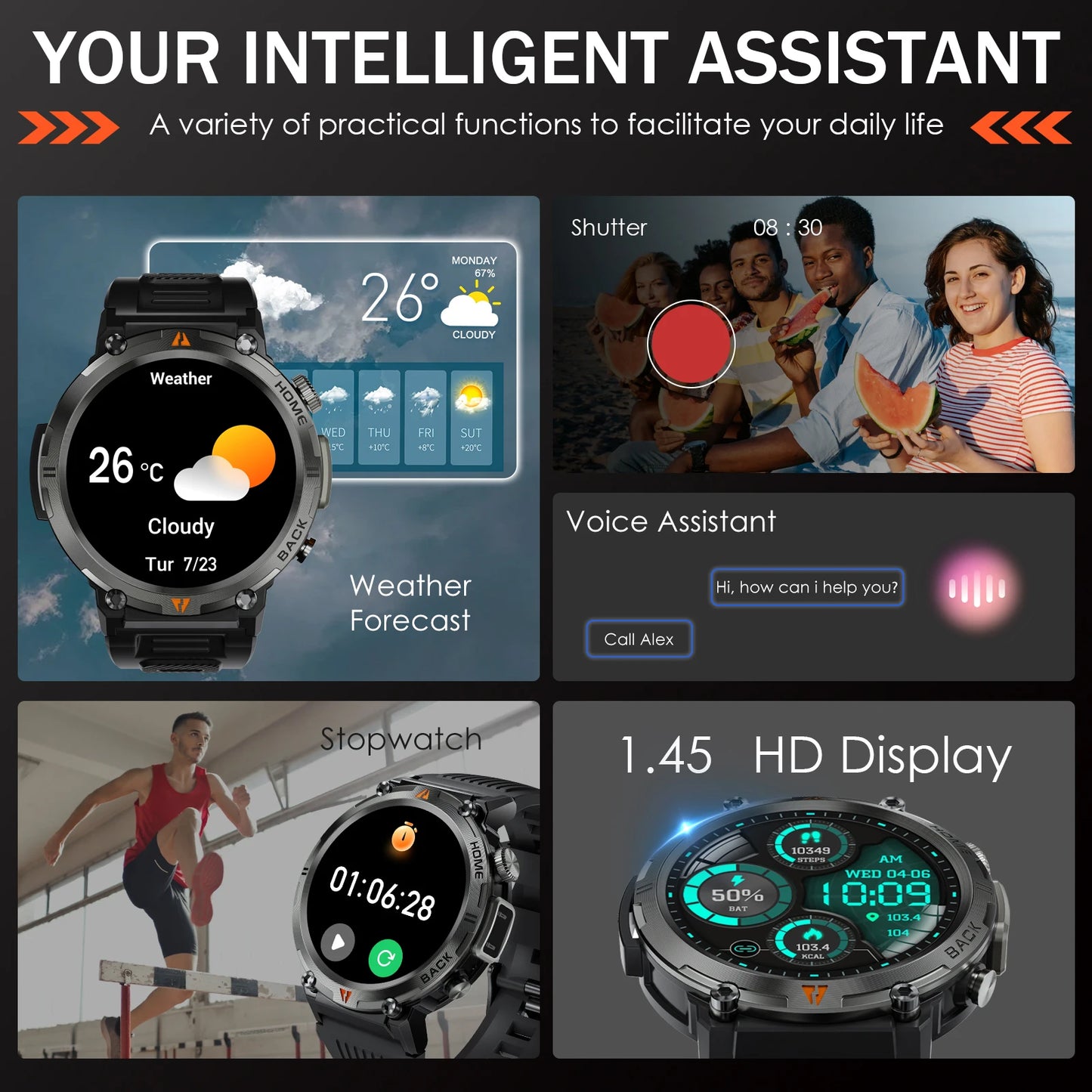 Bluetooth Call Smartwatch - Full Touch Screen Health Monitor Watch Men With Heart Rate Tracker - ZOOMNSTORE