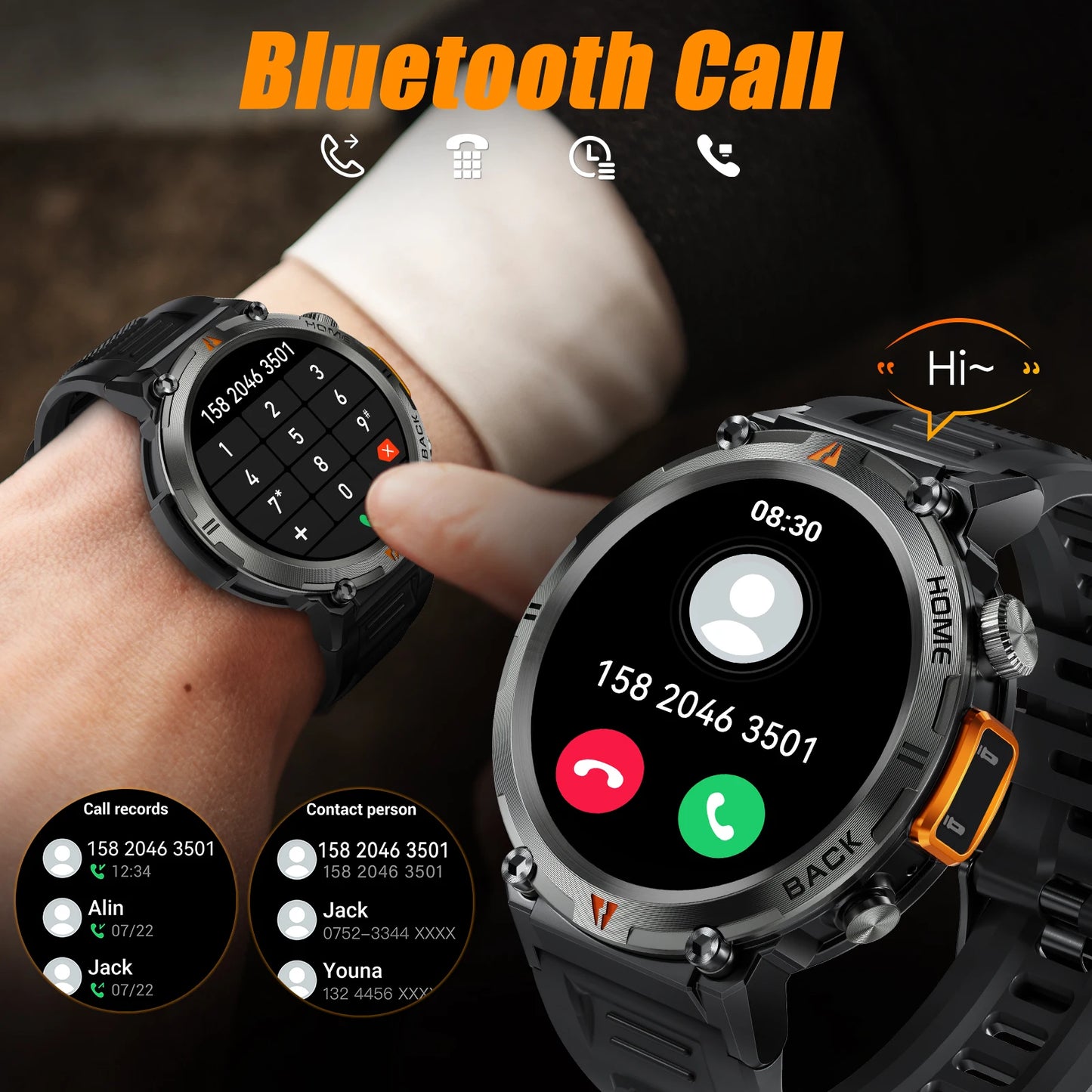 Bluetooth Call Smartwatch - Full Touch Screen Health Monitor Watch Men With Heart Rate Tracker - ZOOMNSTORE