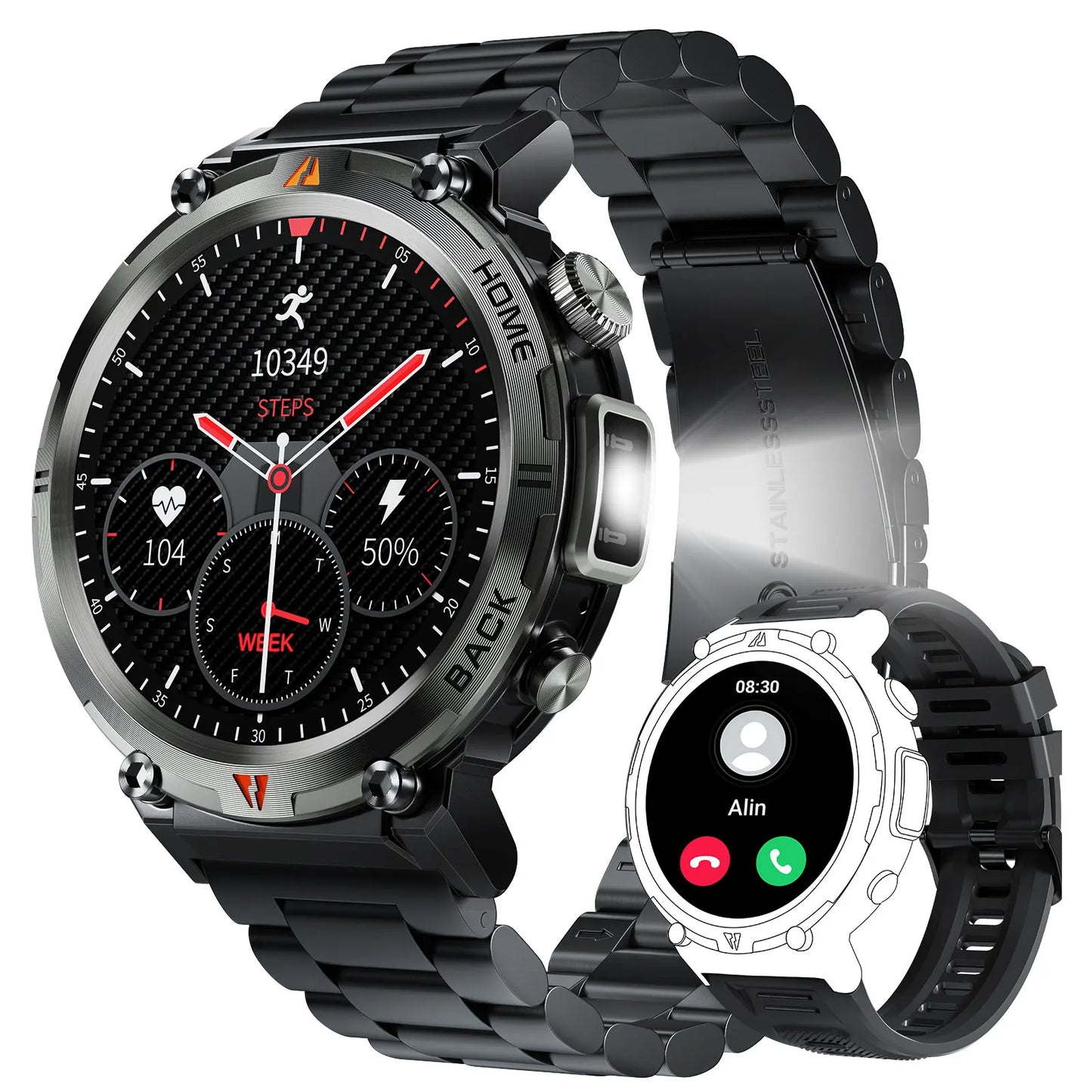 Bluetooth Call Smartwatch - Full Touch Screen Health Monitor Watch Men With Heart Rate Tracker - ZOOMNSTORE