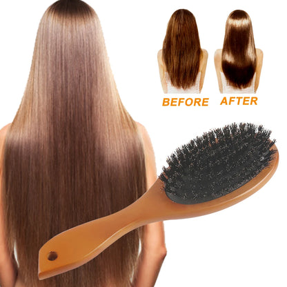 Natural Boar Bristle Hair Brush - Anti-Static Oval Hair Comb for Women - ZOOMNSTORE