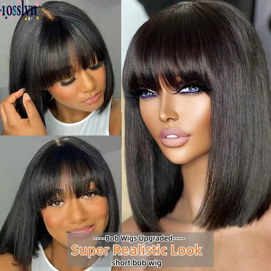 Bob Wig Human Hair – Short Straight Black Lace Front Wig With Bleached Knots - ZOOMNSTORE