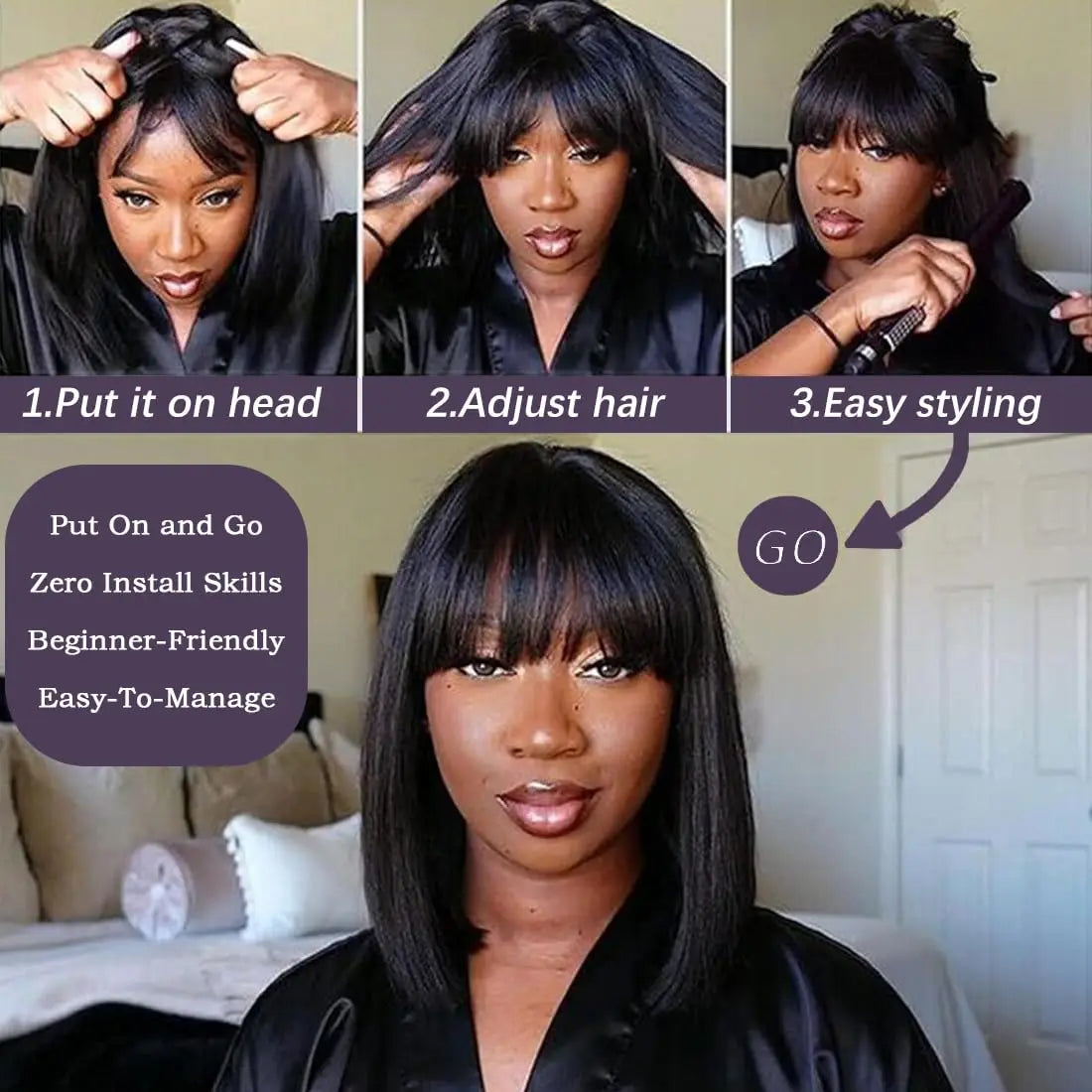 Bob Wig Human Hair – Short Straight Black Lace Front Wig With Bleached Knots - ZOOMNSTORE