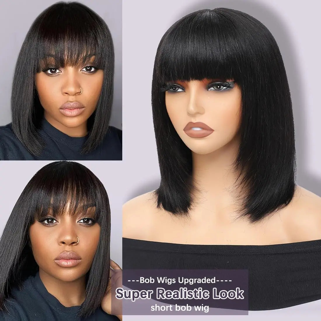 Bob Wig Human Hair – Short Straight Black Lace Front Wig With Bleached Knots - ZOOMNSTORE
